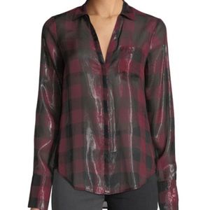 PAIGE Bevyn silk Metallic Plaid Button-Front Shirt small